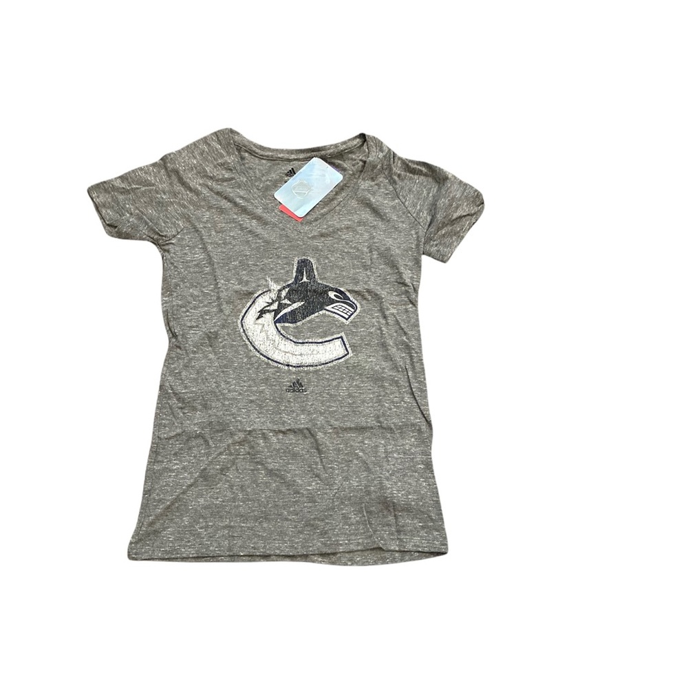 Vancouver Canucks Adidas Women’s Tri Blend Distressed Logo V-Neck Shirt